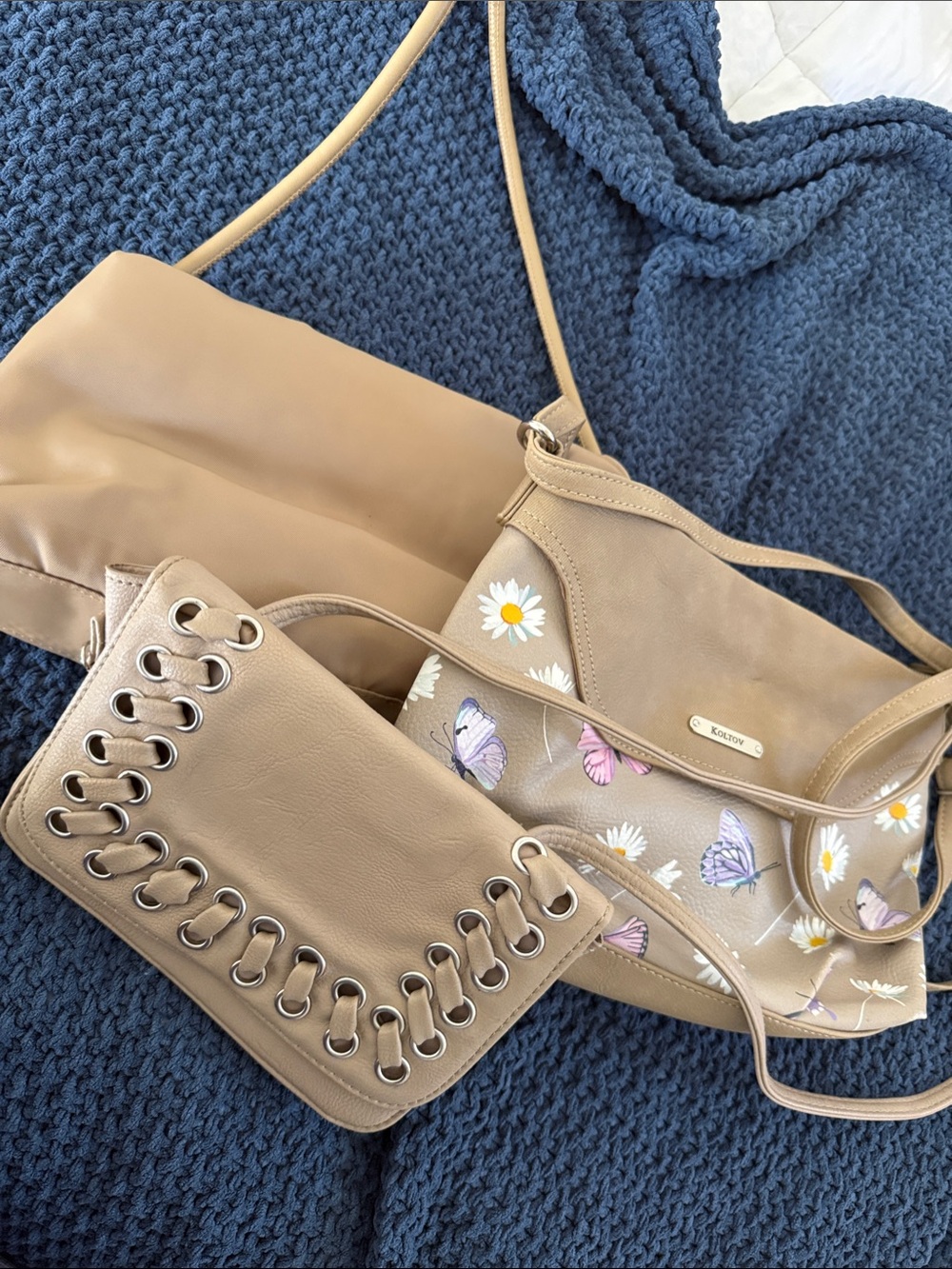 Kipling Taupe Floral & Butterfly Crossbody Bag Set
